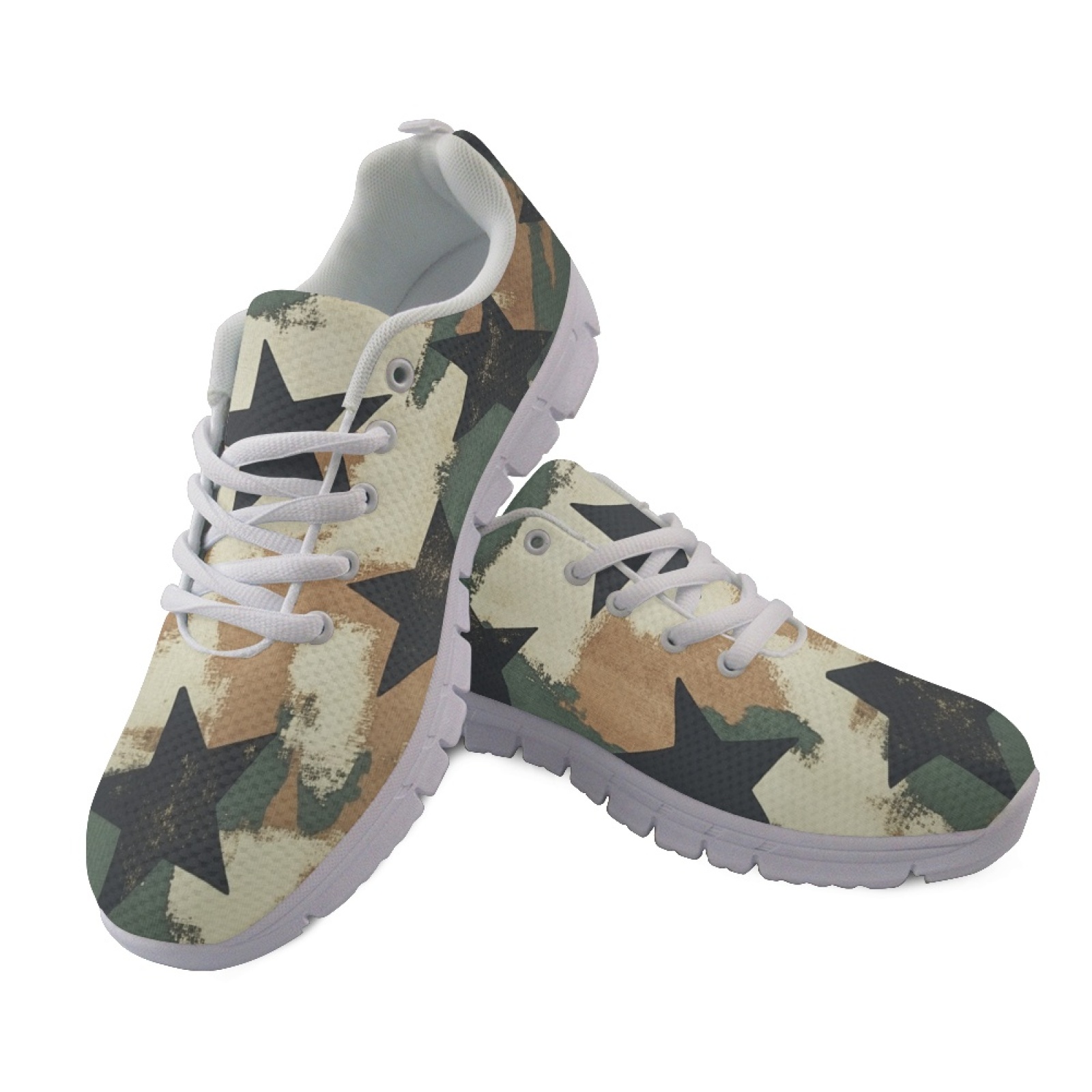 Breathable Mesh Athletic Shoes - Coloranimal Vintage Yıldız Desenli, Nefes Alabilen,